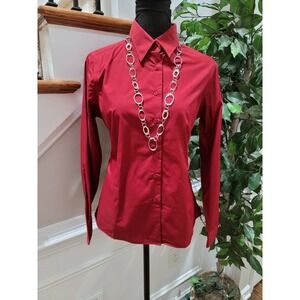 Forsyth Women's Burgundy Cotton Long Sleeve Collared Button Up Top Size Small